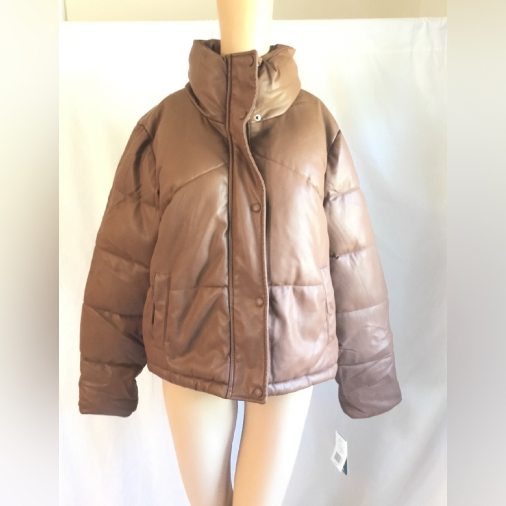 Sebby Brown Puffer Jacket with High Collar and Quilted Design NWT